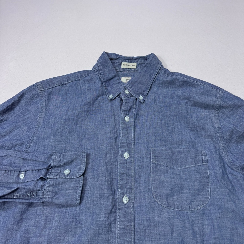 J.Crew Slim Untucked Chambray Shirt Mens Medium Blue Organic Cotton Button Down